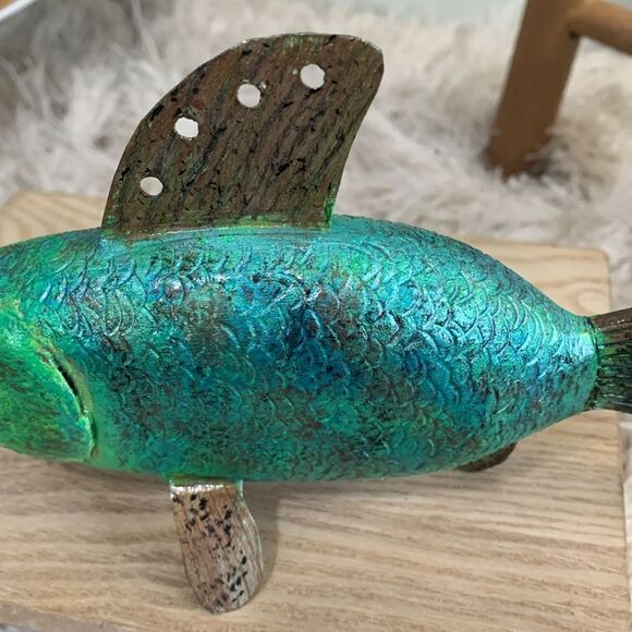 Handcrafted & Hand Painted Folk Art Wood & Metal Colorful Fish Spearing Decoy - Picture 8 of 17